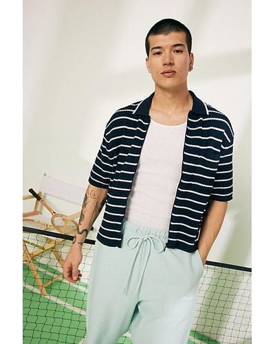 Standard Cloth Nautical Zip-Up Polo Sweater - Blue