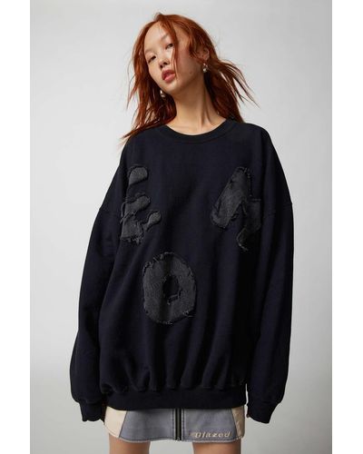 Urban Renewal Remade Text Graphic Crew Neck Sweatshirt In Black,at Urban Outfitters - Blue