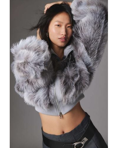 Silence + Noise Silence + Noise Portia Faux Fur Cropped Jacket In Grey,at Urban Outfitters - Gray