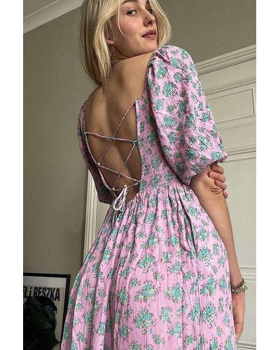Urban Outfitters Uo Lottie Floral Tie-back Midi Dress - Pink