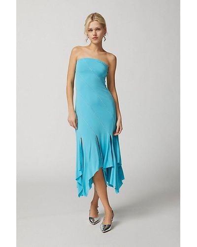 Urban Outfitters Uo Tonya Diamante Strapless Midi Dress - Blue