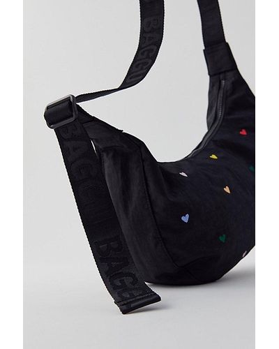 BAGGU Embroidered Medium Nylon Crescent Bag - Black