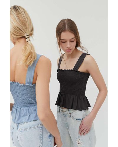 Urban Outfitters Uo Demi Smocked Peplum Tank Top - Blue