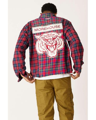 Urban Renewal Uo Summer Class '22 Remade Morehouse University Flannel Shirt At Urban Outfitters - Red