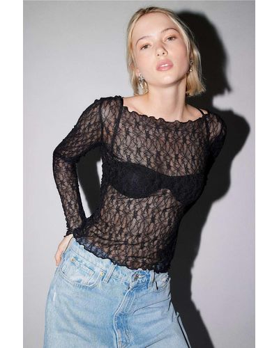 Out From Under Libby Sheer Lace Long Sleeve Top - Black
