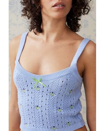 Kimchi Blue Embroidered Knit Cami - Blue