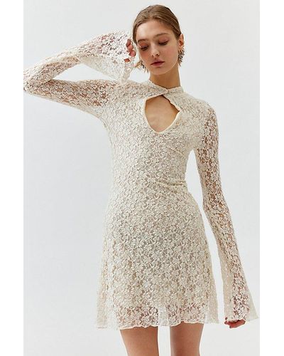 Motel Silvanna Lace Long Sleeve Mini Dress - White
