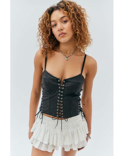 Urban Outfitters Uo Pu Punk Lace-up Corset Top - Grey