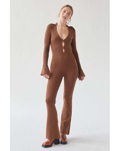 Urban Outfitters Uo Harriet Ribbed Knit Jumpsuit - Brown