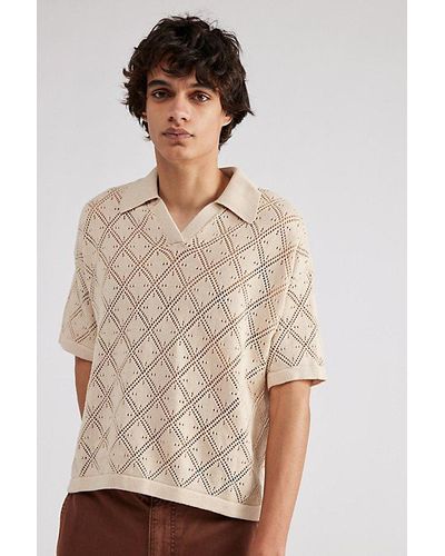 Urban Outfitters Uo Pointelle Knit Polo Shirt Top - Natural