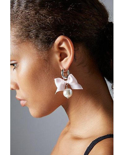 Urban Outfitters Pearl Bow Mini Hoop Earring - Black