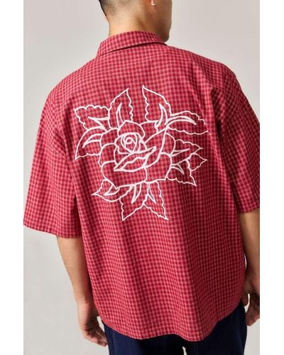 Ed Hardy Uo Exclusive Red Check Rose Shirt