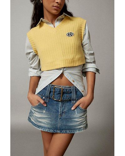 Urban Outfitters Uo Mel Belted Denim Micro Mini Skirt - Blue