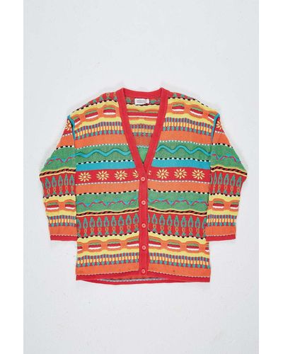Urban Renewal One-of-a-kind Patterned Knit Cardigan - Red