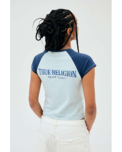 True Religion Blue Colour-block Raglan T-shirt Top