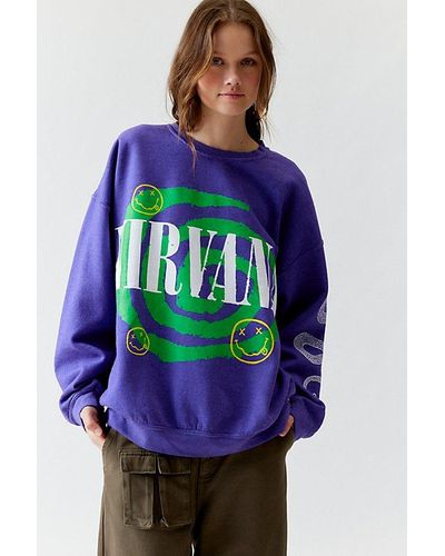 Urban Outfitters Nirvana Helix Smile Oversized Crew Neck Sweatshirt - Purple