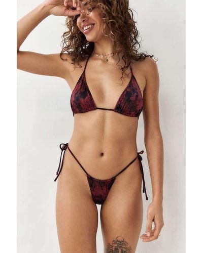 Out From Under Red Rose Thong Bikini Bottoms - Brown