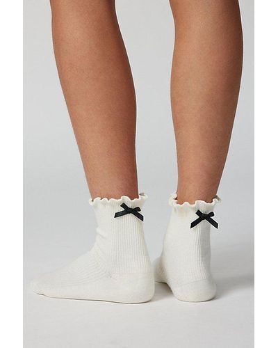 Urban Outfitters Ribbed Ruffle Crew Sock - White