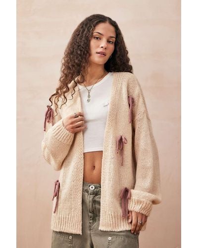 Urban Outfitters Uo Bow Knit Cardigan - Natural