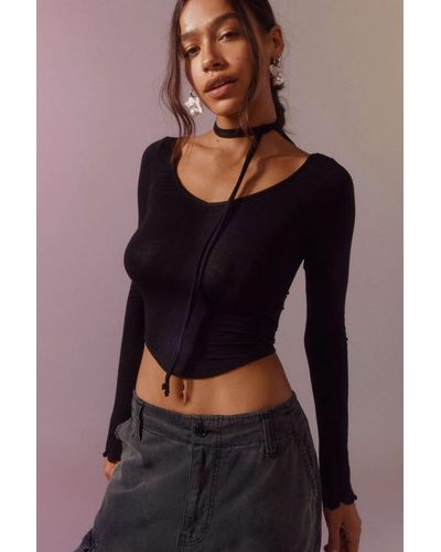 Silence + Noise Silence + Noise Tie Me Up Long Sleeve Top In Black,at Urban Outfitters - Blue