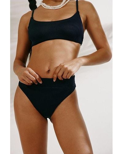 Out From Under Kelly Ribbed High-Cut Bikini Bottom - Black