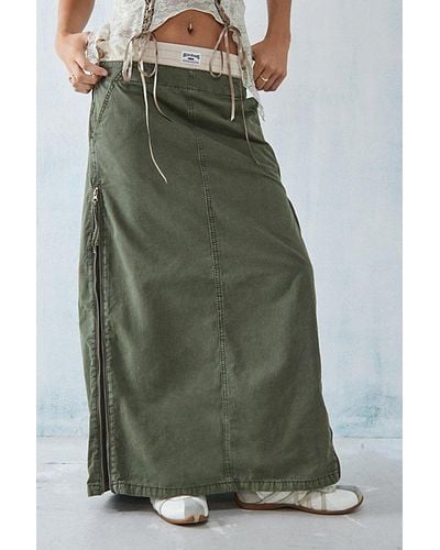 BDG Zip-Up Maxi Skirt - Green