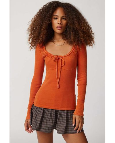 Urban Outfitters Uo Pretty As A Portrait Long Sleeve Top - Orange