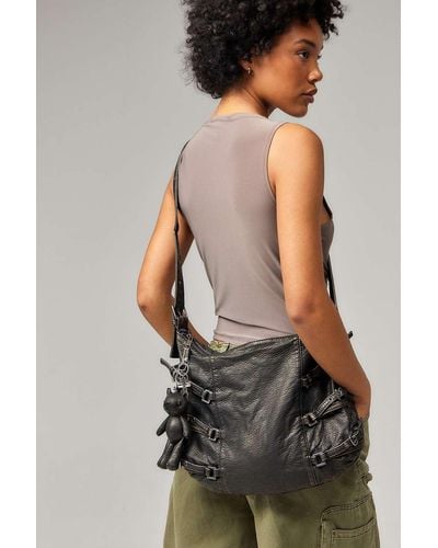 Urban Outfitters Uo Buckle Faux Leather Slouch Bag - Black