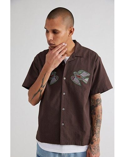 Obey Uo Exclusive Sunrise Woven Button-Down Shirt Top - Brown