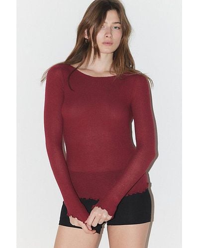 Out From Under Libby Ribbed Lightweight Long Sleeve Top - Red