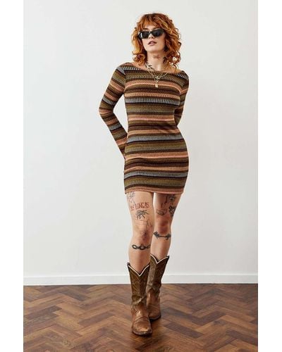 Urban Outfitters Knit Stripe Mini Dress - Brown