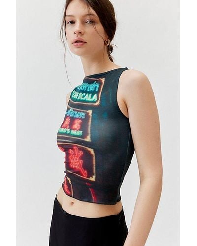 Urban Outfitters Street Lights Photoreal Cropped Tank Top - Blue