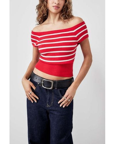 Urban Outfitters Uo Striped Off-the-shoulder Top - Red
