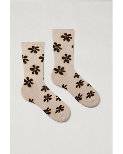 Urban Outfitters Doodle Flower Crew Sock - Natural