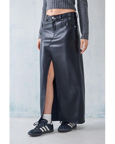Urban Outfitters Uo Split Front Faux Leather Maxi Skirt - Blue