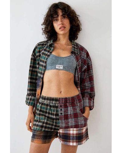 Out From Under Patchwork Check Boxer Shorts - Black