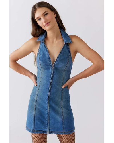 Urban Outfitters Uo Caro Denim Zip-front Mini Dress - Blue