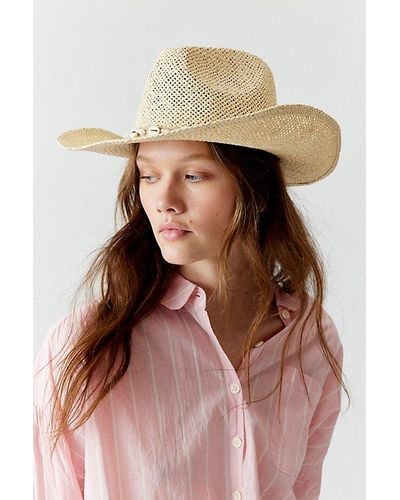 Urban Outfitters Shell Band Straw Cowboy Hat - Brown
