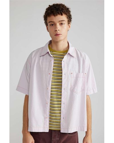 Urban Outfitters Uo Cooper Solid Lilac Button-down Shirt - White