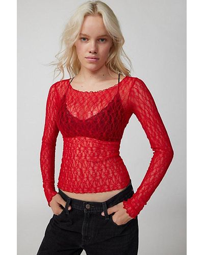 Out From Under Libby Sheer Long Sleeve Top - Red