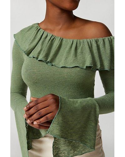 Urban Renewal Remnants Off-The-Shoulder Ruffle Blouse - Green