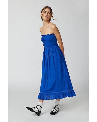 Urban Outfitters Uo Penny Smocked Midi Dress - Blue