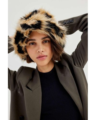Urban Outfitters Ace Fluffy Faux Fur Bucket Hat - Black