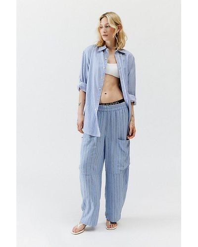 Urban Outfitters Uo Mae Striped Linen Cargo Pant - Blue