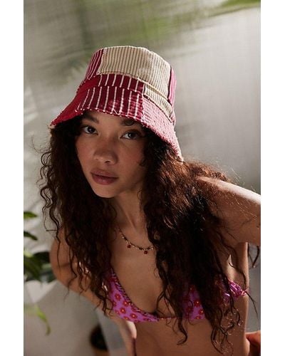 Urban Outfitters Striped Patchwork Bucket Hat - Red