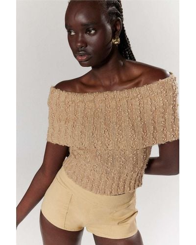 Silence + Noise Silence + Noise Starlet Off-the-shoulder Knit Top - Natural