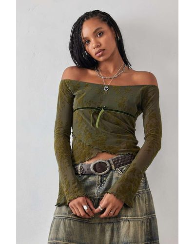 Motel Kareena Off-the-shoulder Top S At Urban Outfitters - Green
