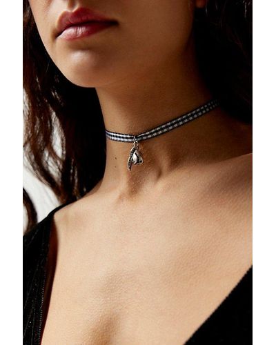 Urban Outfitters Icon Gingham Ribbon Wrap Necklace - Natural