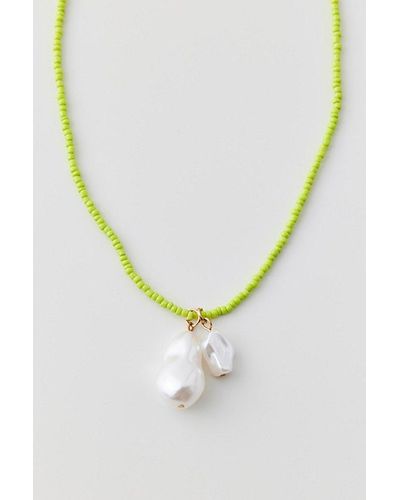 Urban Outfitters Pearl Pendant Beaded Necklace - Metallic