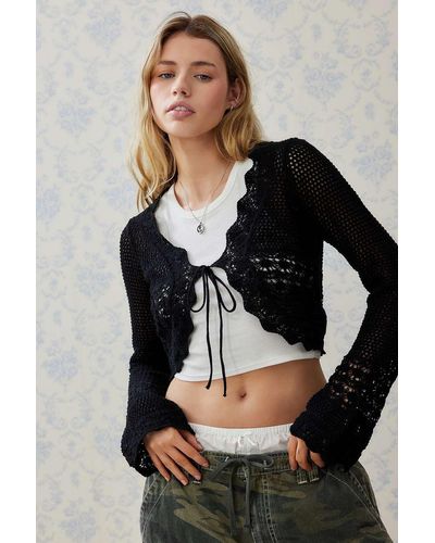 Urban Outfitters Uo Tie-front Pointelle Cardigan - Black